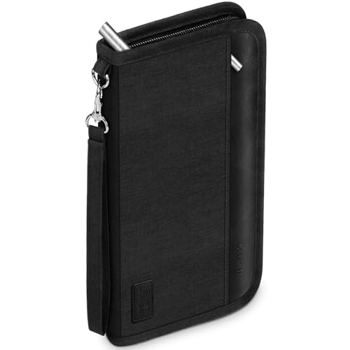 Looxmeer Travel Wallet Family Passport Holder RFID Blocking Travel Accessories Document Organiser for Tickets Cards Cash Pen Key Waterproof Cover Holiday Essentials Case for Man & Woman Black