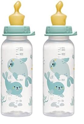 nip Botella estándar PP con tetina de látex anatómica a partir de 6 meses, color azul, talla M, 250 ml (Paquete de 2)