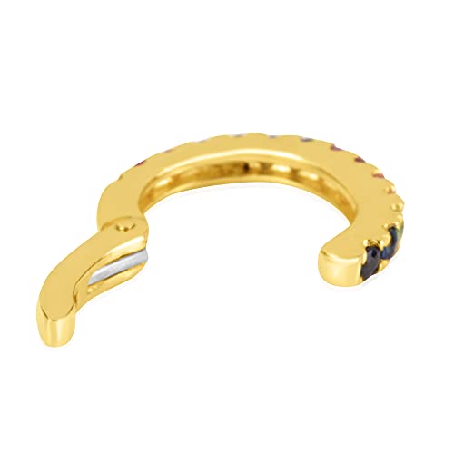 14K Gold Precious Gems Multicolor Rainbow One-Row Hinged Ear Cuff Fashion Earring - Made Of Real 14K Yellow Gold And Genuine Precious Gemstones - Prong Setting #TOP1