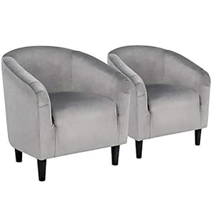 Yaheetech Living Room Chairs, Velvet Accent Chairs Set of 2, Cozy Barrel Chairs with Soft Padded for Living Room/Waiting Room/Bedroom/Office, Light Gray