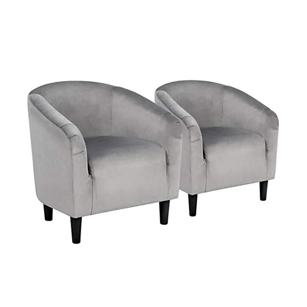 Yaheetech Velvet Comfy Accent Chairs Tufted Modern Barrel Chair with Soft Padded for Living Room/Waiting Room/Bedroom, Light Grey, Set of 2