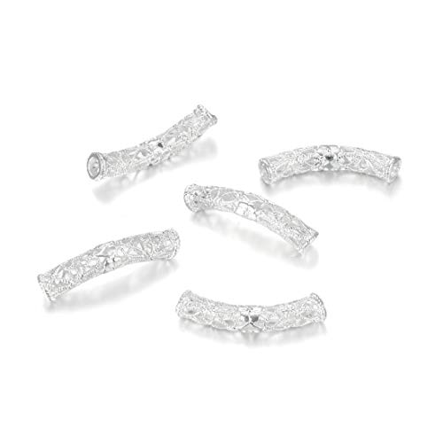 20Pcs Flower Pattern Large Hole Curved Noodle Tube Beads 30Mm Sterling Silver Plated Brass Metal For Jewelry Craft Making Cf51 #TOP3