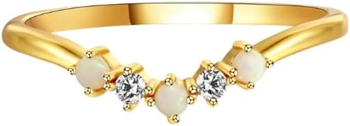 CAITLYNMINIMALIST Dainty Stacking Opal Diamond Ring 18K Gold Sterling Silver Bohemian Cubic Zirconia Accessory for Women Gift for Her