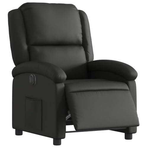 vidaXL Fauteuil Inclinable Électrique, Chaise de Relaxation avec Dossier et Repose-Pied Réglables, Siège de Salon Salle de Séjour, Moderne, Noir Cuir Véritable