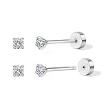 BRAYEG 1-5Pairs Flat Back Earrings Set (2-6mm), Push Pin Cartilage Stud earrings for Women, 14K Gold Filled Cubic Zirconia Stacking Earrings Studs, Hypoallergenic Helix Piercing Jewelry, No Screw for Sleeping