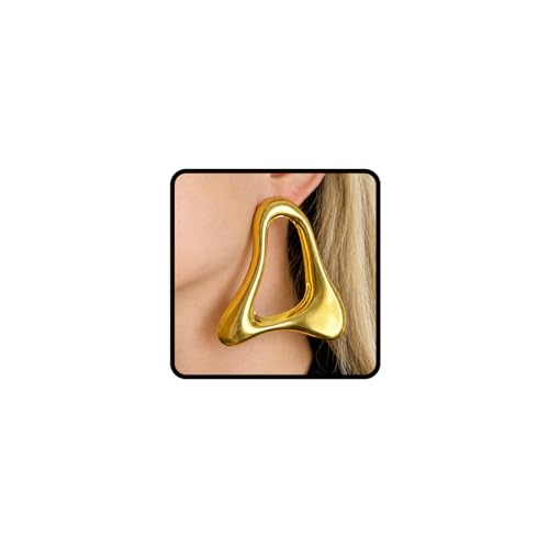 LIU JUN Chunky Geometric Earrings for Women, 14k Gold Plated Irregular Hollow Triangle Large Earring Personalized Vintage Statement Party Gifts Jewelry (Triangle Gold) by LIU JUN - Used condition - US$10.89