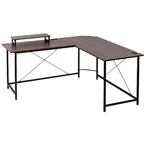 [山善] デスク 幅160×奥行160×高さ76cm L字 モニター台付き コンセント(2口)2箇所 アジャスター付き 組立品 ココアブラウン(木目柄) PND-1600(CCB/SBK)