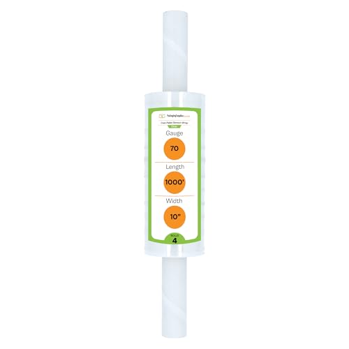 PSBM Stretch Wrap with Handles, 4 Pack, 10 Inch x 1000 Feet, 70 Gauge, Clear Plastic Cling with Extended Core Handles Built in