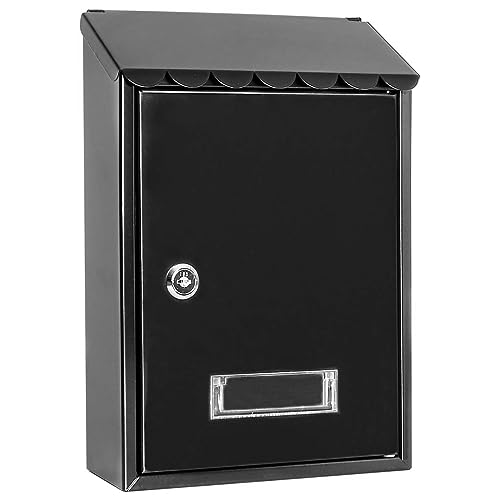Buzón de Pared Correo, Buzón de Exterior de Metálico con Cerradura y Llaves, Buzón Impermeable de Gran Capacidad para Cartas, Fácil de Instalar (30x21.7x7cm, Negro)