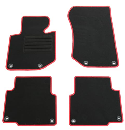 AD Tuning Auto Fußmatten 4-teilig passgenau für 3er BMW E36 (1990-2000), Limo + Coupe + Touring + Compact Textil mit Farbiger Randkettlung in Rot