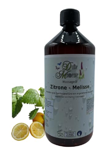 Dufte Momente Massageöl Zitrone-Melisse – 1 Liter – Pflanzenölbasis mit ätherischen Ölen – frisch & harmonisch – für Massage & Wellness – vegan & Made in Germany
