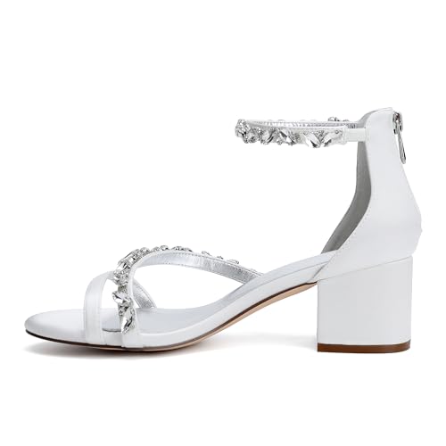 Hyinlays Open Toe Wedding Shoes for Women Crystal Low Heels for Bride Evening Party Pumps Snadals3