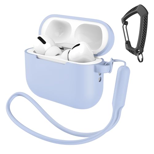 Capa compatível com AirPods Pro 3 com chaveiro/alça de mão, Pro 3ª geração [2025] capa protetora de silicone à prova de choque para fone de ouvido suporta carregamento sem fio - azul claro