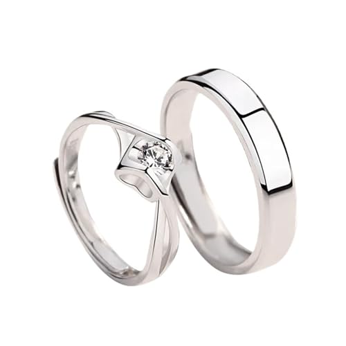 Bague réglable en argent 925 avec zircone cubique brillante pour couple