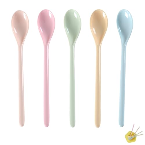 Juego de 5 cucharas de plástico, mango largo para café, helado, yogur, mermelada, cucharas de huevo, reutilizables, resistentes a la rotura, para el hogar y la gastronomía
