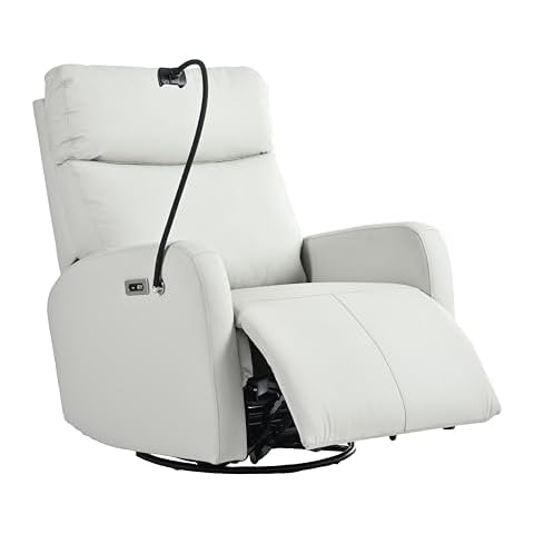 Fefances Premium 360° Swivel Recliner Rocking Chair - Modern Nursery Glider for Bedroom & Living Room, Home Theater Comfort Seat with Side Pockets,White. Cover