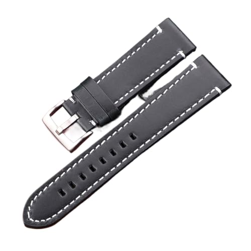 YINGO Vintage Genuine Leather Watchbands 18mm 20mm 22mm 24mm Women Men Cowhide Watch Band Strap Accessories(Blue Silver Clasp,18