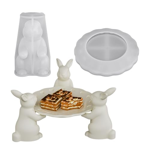 Molde de bandeja de silicona 3D con diseño de conejo, plato de dulces y baratijas, molde organizador de joyas flexible para resina y yeso, componente de decoración de vacaciones caprichoso para el