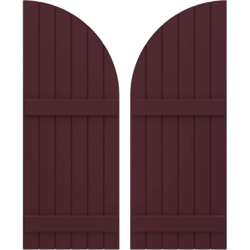 Ekena Millwork ARW101BQ621X46WRH Americraft Six 2 Exterior Real Wood Joined Board-n-Batten Shutters w/Arch Top (Per Pair), 46-in. H, Wine Red