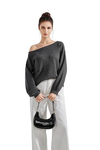 SUUKSESS Women Off The Shoulder Fall Sweaters Long Sleeve Boat Neck Oversized Pullover Sweater Tops