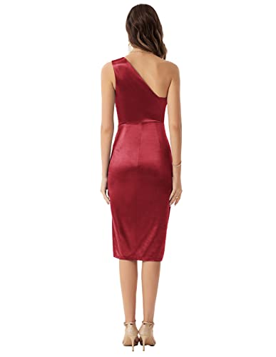 Grace Karin Women's Asymmetrical One Shoulder Wrap Satin Belted Cocktail Midi Dress Wine Xxl #TOP3