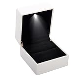 Nuiorfty Caja para anillos con luz Cajas para anillos de boda con iluminación automática para joyería Estuche para pendientes para propuesta Boda Compromiso Aniversario Pareja Blanco
