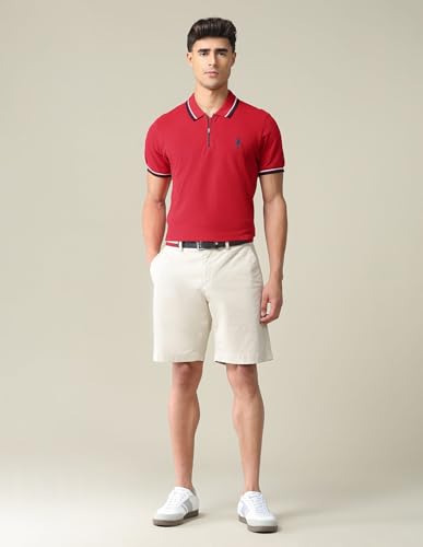 Image of U.S. POLO ASSN. Solid Slim Fit Polo T Shirts for Men - 100% Cotton, Half Sleeve Mens Tshirt - 3XL, Red