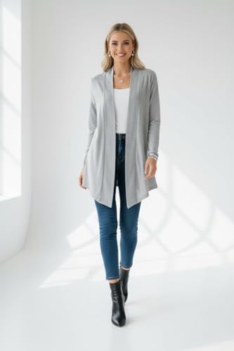 Image of ToBeInStyle Womens Open Front Long Sleeve Lightweight Asymmetrical Draped Cardigan with Side Pockets