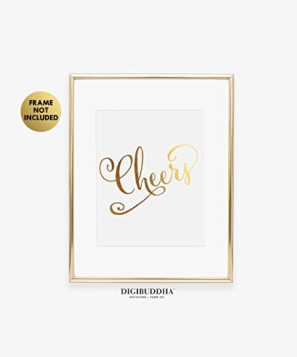 Digibuddha Cheers Gold Foil Decor Wedding Reception Signage Bar Cart Sign Drinks Party Champagne 8 Inches X 10 Inches thumb #1