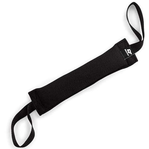 Bull Fit Beisswurst für Hunde, 30 cm, mit Zwei Schlaufen - Sehr Robustes Hundespielzeug zum Training, Tauziehen und Zerrspiele mit Hund - Aus hochwertigem Baumwolle-Nylon handgefertigt (Schwarz)