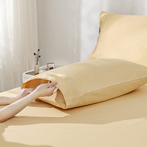 Image of Horbaunal Light Yellow Queen Size Sheet Set - 6 Piece Luxury 1800 Thread Count Bedding Sheets & Pillowcases - 16 Inch Deep Pocket Microfiber Bedding Set - Soft & Wrinkle Bed Sheets