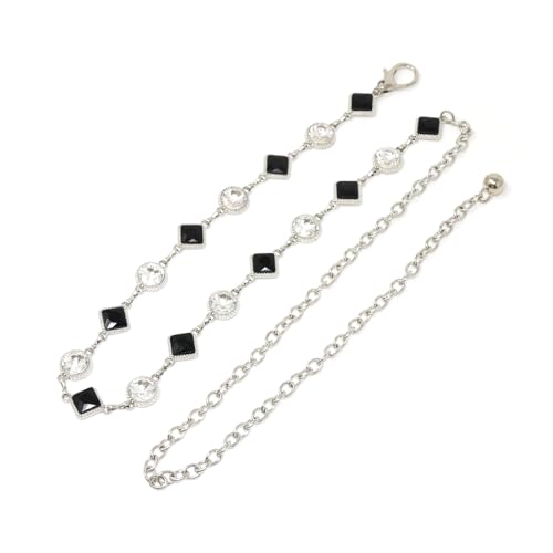 yueton 1 Pack Fashion Women Dress Chain Belt Bling Rhinestone Belt Stylish Black Faux Crystal Belt Skinny Waist Belt Clothing Accessories