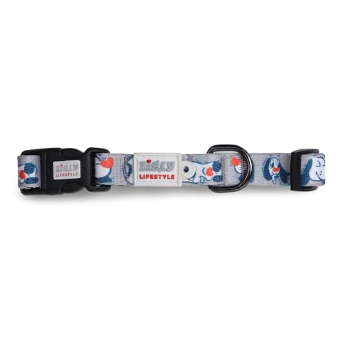 Image of Zigly Doodle Nylon Dog Collar for Small Dogs | Adjustable Durable Everyday Walking Collar | Soft & Comfortable Pet Collar for Daily Use | Grey | S | 16.1 x 0.5 Inch
