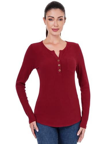 Image of AmelieBoutik Women Button Up V Neck Ribbed Knit Long Sleeve Tops with Pocket