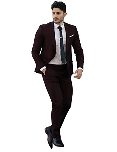 Costume deux pièces pour hommes avec revers cranté et bouton unique pour mariage et affaires