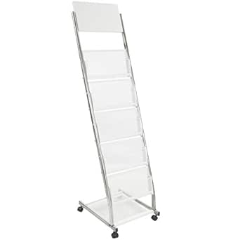 Présentoir à Brochures 4 étagères Avec Roues PrimeMatik - Métal, Design Moderne Pour Salons Et Commerces