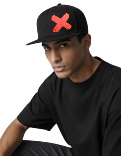 Image of Tai & Zai Black Snapback Hat with Printed, Adjustable Flat Brim Cap, Six Hole Breathable Design
