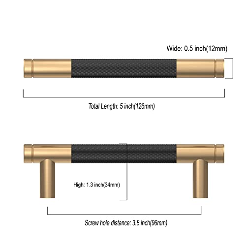 Asidrama 10 Pack 3.75 Inch(96mm) Matte Black and Champagne Bronze Cabinet Pulls Knurled Cabinet Handles Cupboard Handles Kitchen Cabinet Hardware for Cupboard Drawer Pulls