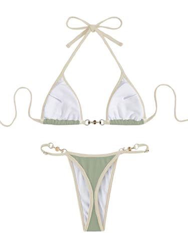 GORGLITTER Bikini voor dames, neckholder-set, triangel bikini, sexy zwempak, tweedelig, met ringetjes, zwemkleding - Afbeelding 5