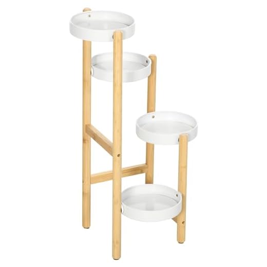 Outsunny Soporte para Plantas Estantería para Plantas con Pies de Bambú Estantería para Flores con 4 Estantes Redondos Carga 20 kg para Interior y Exterior Ø28x80 cm Natural y Blanco