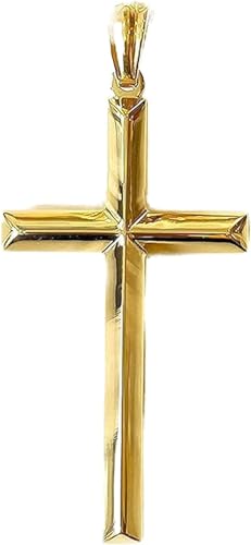 24K Gold Chain Style Cross Pendant Necklace Solid plated Clasp for Men,Women,Teens Thin Charms Miami Cuban Link Diamond Cut Religious Beveled Edge3