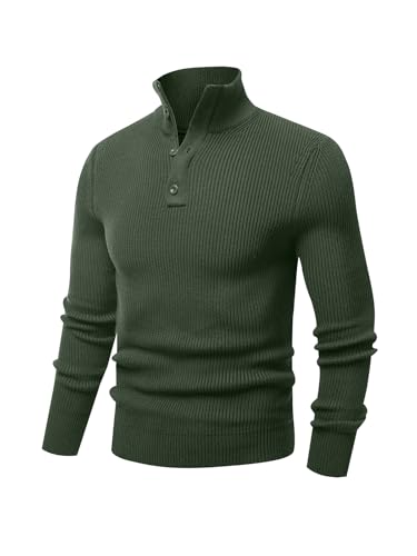 Les umes Mens Quarter Zip Button Pullover Mock Neck Stand Collar Polo Sweater Ribbed Knit Sweaters Jumper