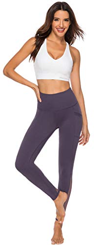 image for PERSIT Yoga Pants for Women with Pockets High Waisted Purple Mesh Work