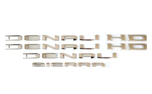 Image of 4Pcs Set 19-23 Denali DENALIHD Sierra Emblems 3D Letters Badges NAMEPLATE Stickers Decal Replacement for Sierra 1500 2500HD 3500HD Denali HD 23400374 (Chrome)