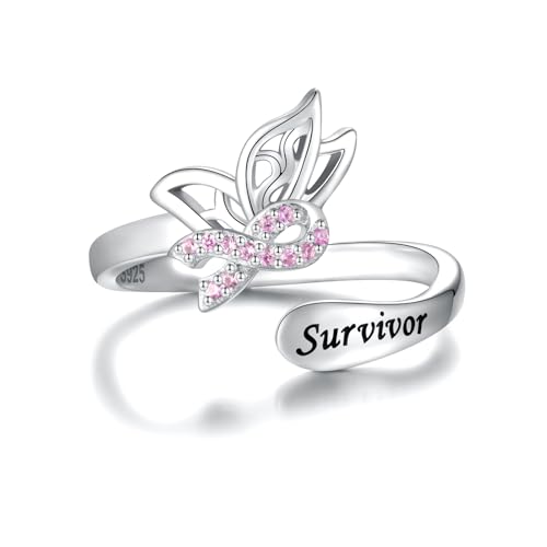 MANBU Breast Cancer Awareness Ribbon Jewelry Pink Ribbon Ring Earrings Encouragement Jewelry Gifts for Women Breast Cancer Fighters