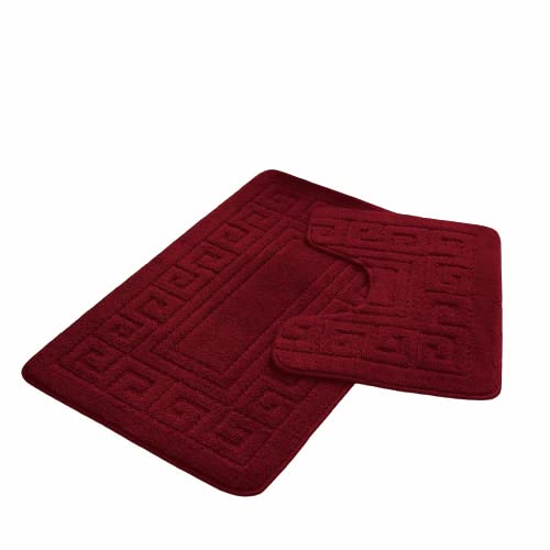 Style Spot Original Luxury Soft Cozy and Smooth Greek Bath Mat set 2 Piece, Doormat Bathroom Shower Rugs, Anti-slip Shower Water Absorbent, Easy to Dry, Durable, Easy to store (Burgundy)