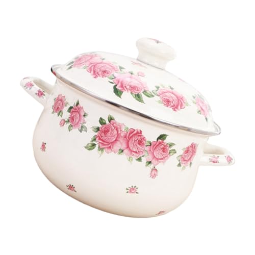 FUNOMOCYA Olla Esmaltada Doble Asa para Sopa de Gas Olla de Cocina Grande Rosa Resistente y Uniforme para Estofados y Caseras 4
