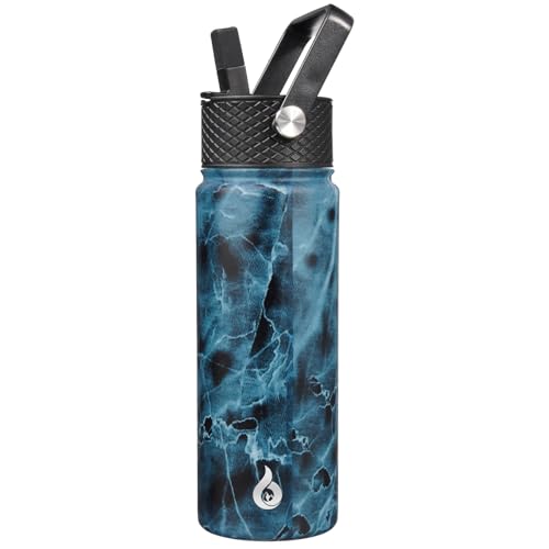 Image of BJPKPK Insulated Water Bottles with Straw Lid, 22oz Cold & Hot Thermo, Stainless Steel Metal Water Bottle with 3 Lids, Reusable Thermo, Cups, Mugs for Daily Use-Ocean