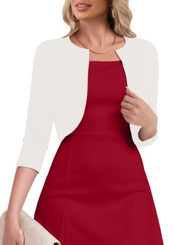 Image of Heymoments Women's 3 /4 Sleeve Casual Shrugs Lightweight Open Front Cropped Cardigan for Dresses