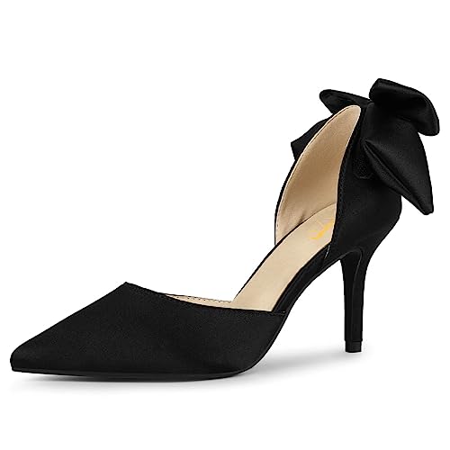 XYD Women Bride Pumps D'Orsay Mid Heels with Rear Bow Pointed Toe Silk Satin Comfortable Wedding Dance Party Shoes